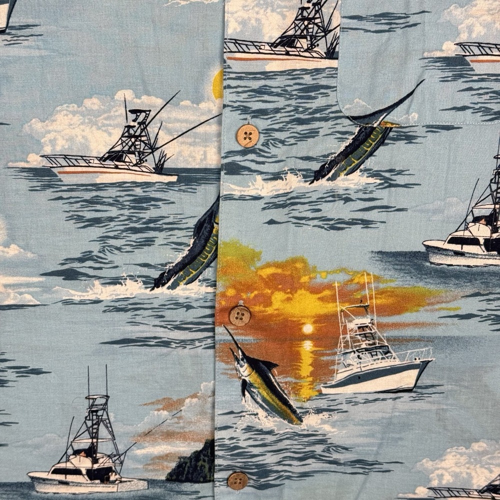 Clearwater Outfitters Short Sleeve Button Down Nautical Fishing Marlin Shirt L - Picture 4 of 10